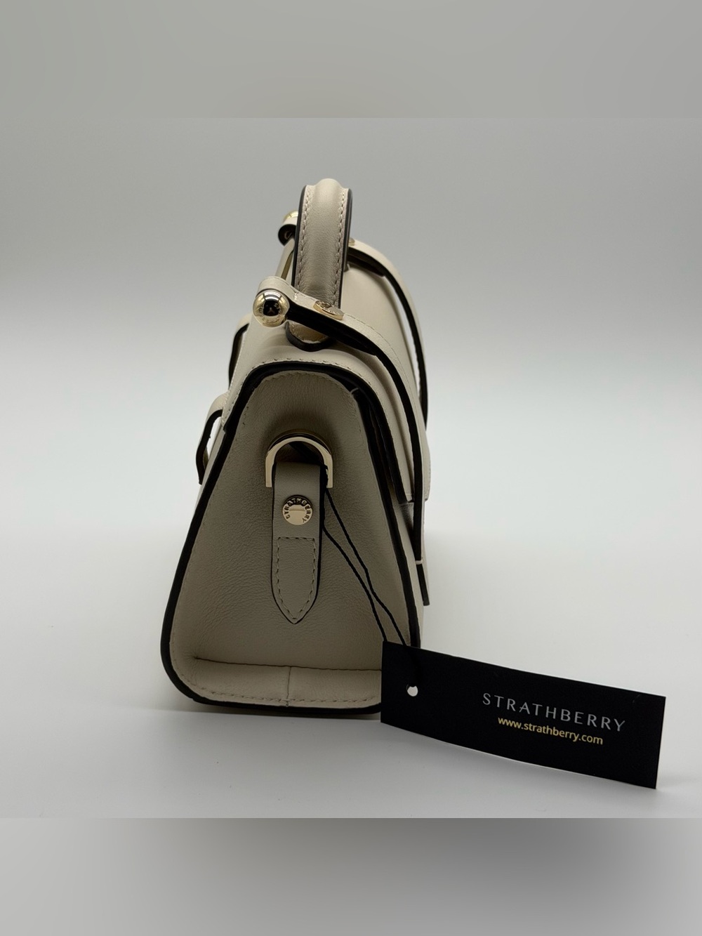 Strathberry Allegro Micro Vanilla Leather Top Handle Bag Made Spain NWT No Strap - Picture 4 of 17